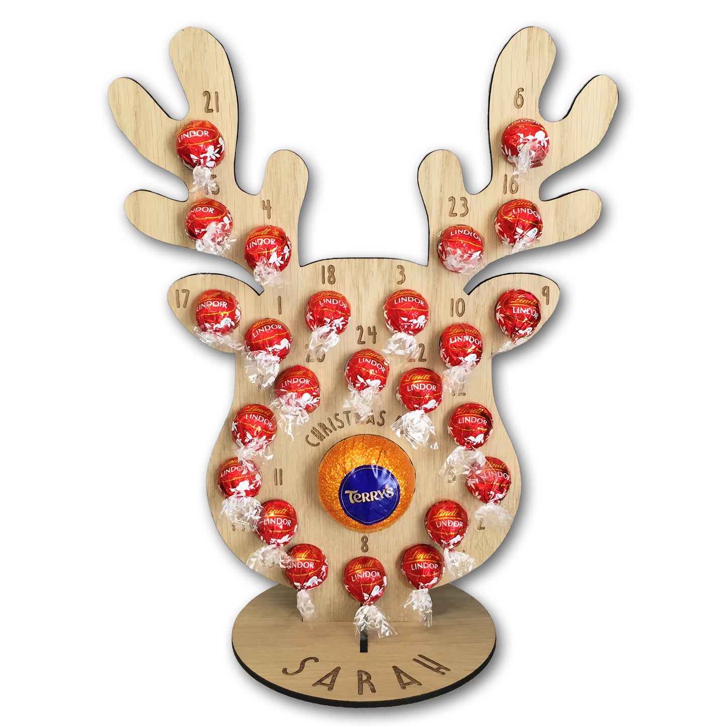 Personalised Advent Calendar Reindeer Chocolate Christmas Countdown Reusable - Add your Name DIY Make Your Own