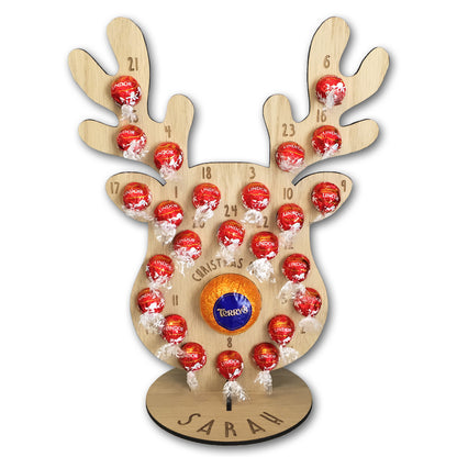 Personalised Advent Calendar Reindeer Chocolate Christmas Countdown Reusable - Add your Name DIY Make Your Own