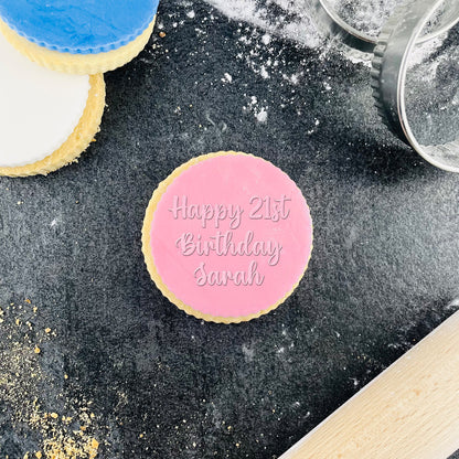 Personalised Name and Age Happy Birthday Icing Stamp Embosser Stamp Fondant for Biscuits, Cookies, Cupcake Topper Decoration Stencil