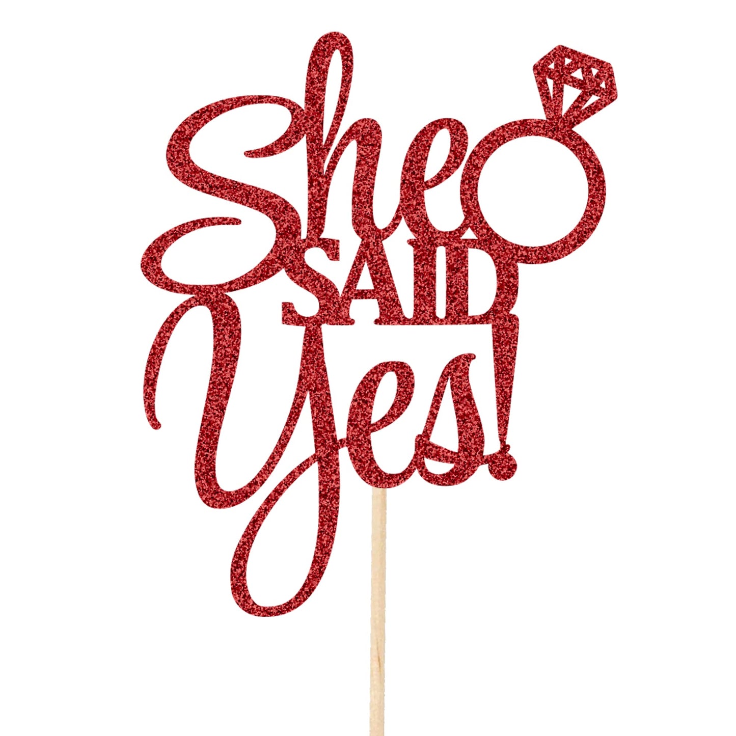 She Said Yes Cake Topper Glitter Card Bride Wedding Engagement Party Cake Decorations | Rose Gold Pink Red Blue Black Silver & More