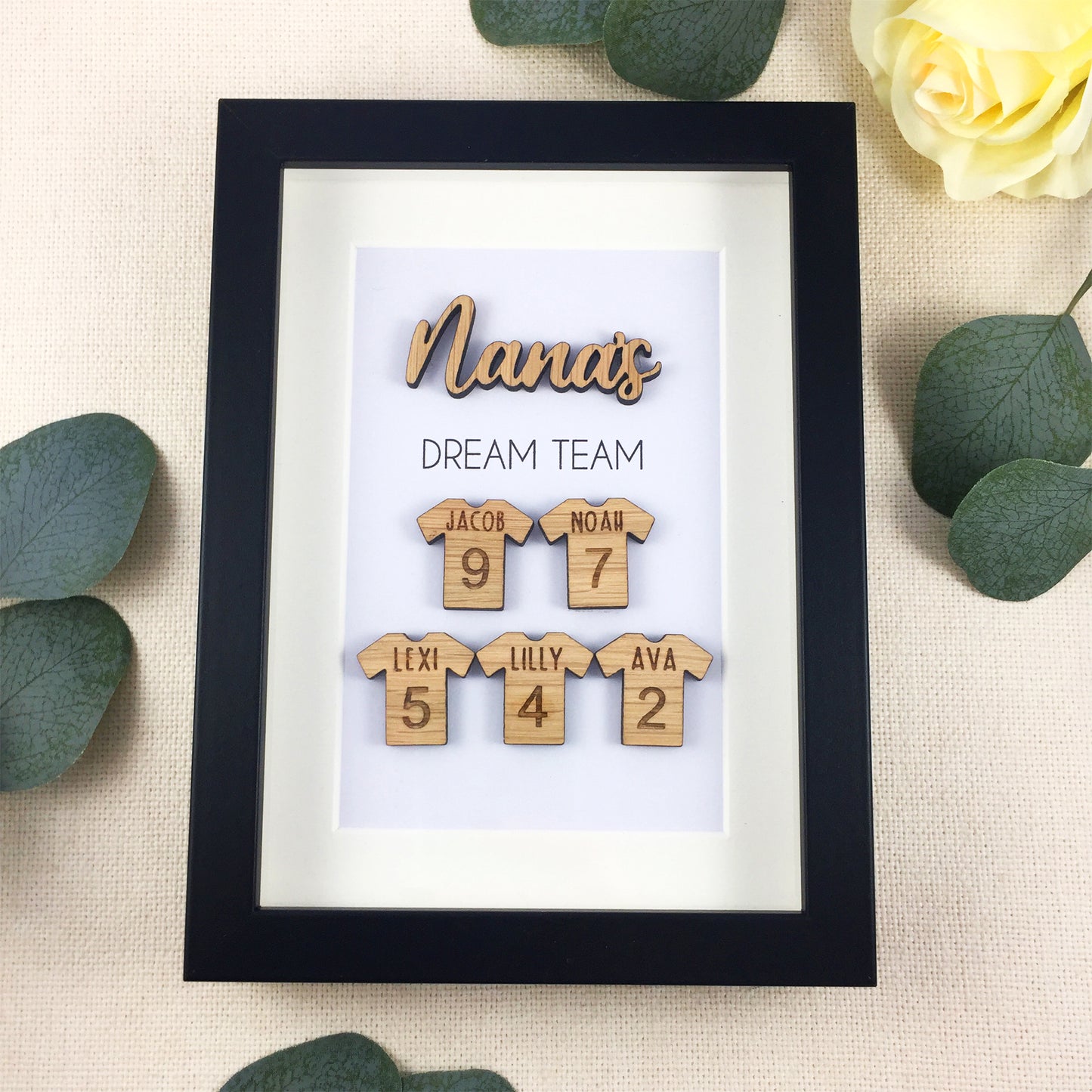 Personalised Nana's Dream Team Football Family Box Frame Mothers Day Birthday Grandfather  - Add your family names