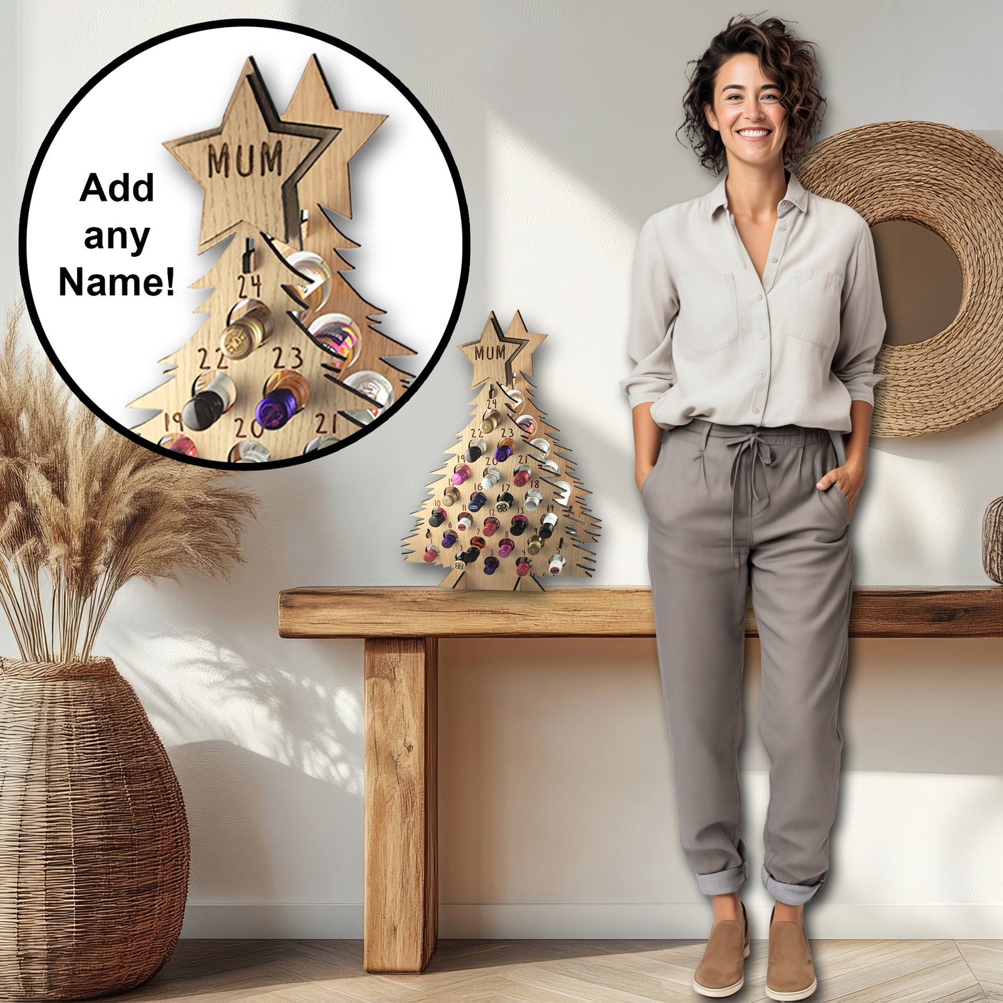 Personalised Advent Calendar Miniature Bottles Christmas Countdown Reusable - Add your Name DIY Make Your Own