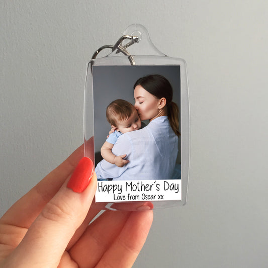 Personalised Happy Mother's Day Love From Name Keyring - Mother's Day Personalised Photo Key ring - Any photo - Jumbo X Large 70mm x 45mm Key Chain