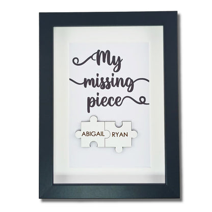 Personalised Wooden 'My Missing Piece' Valentine's Day Puzzle Pieces Couple Box Frame - Add your names - Anniversary or Birthday Gift