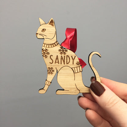 Personalised Siamese Cat Christmas Jumper Tree Decoration Bauble