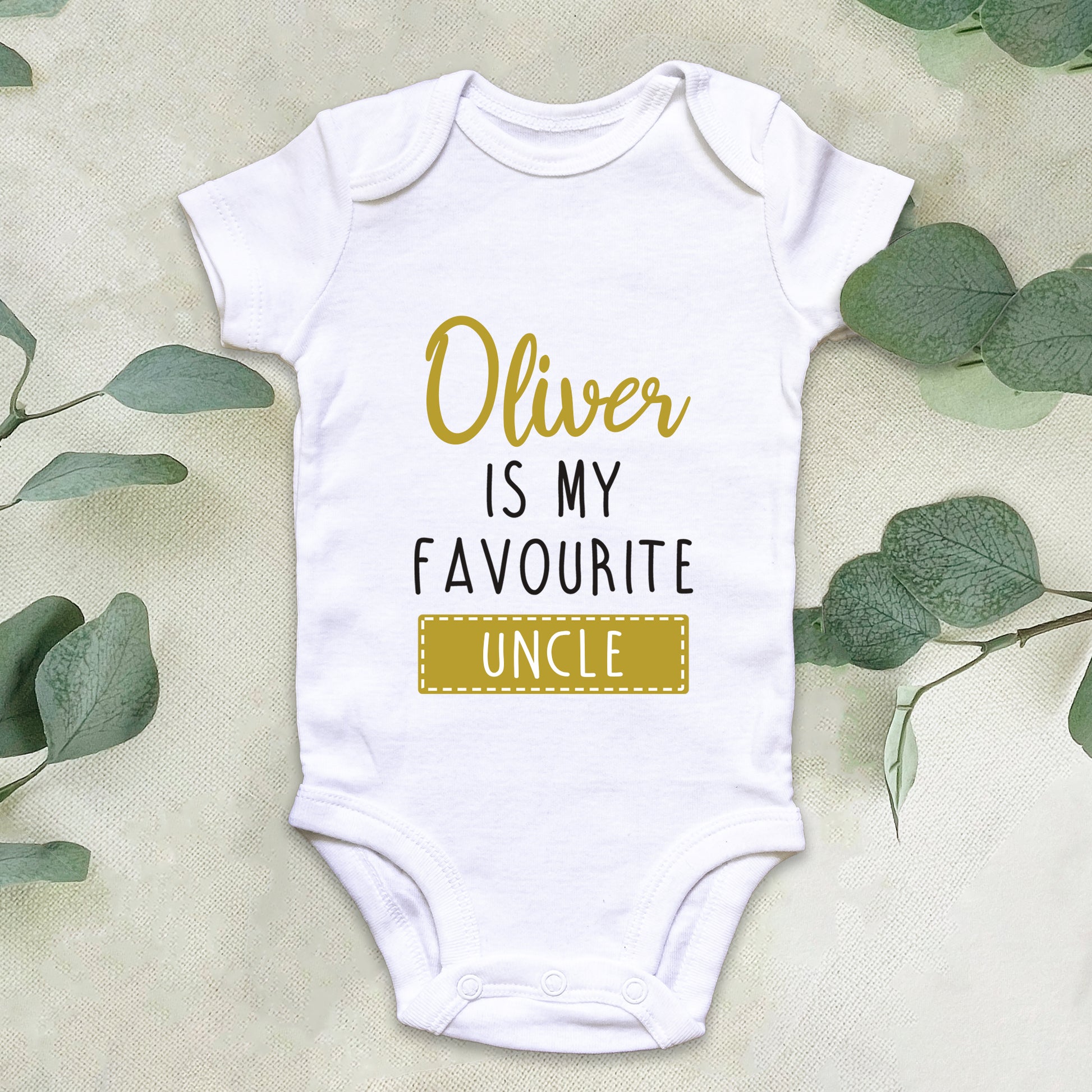 Personalised Favourite Auntie / Uncle Baby Grow Vest - Add any Name - Gold