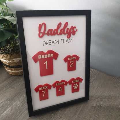 Personalised Dad's Dream Team Football Red Team Family Box Frame Fathers Day Birthday Daddy  - Add your family names