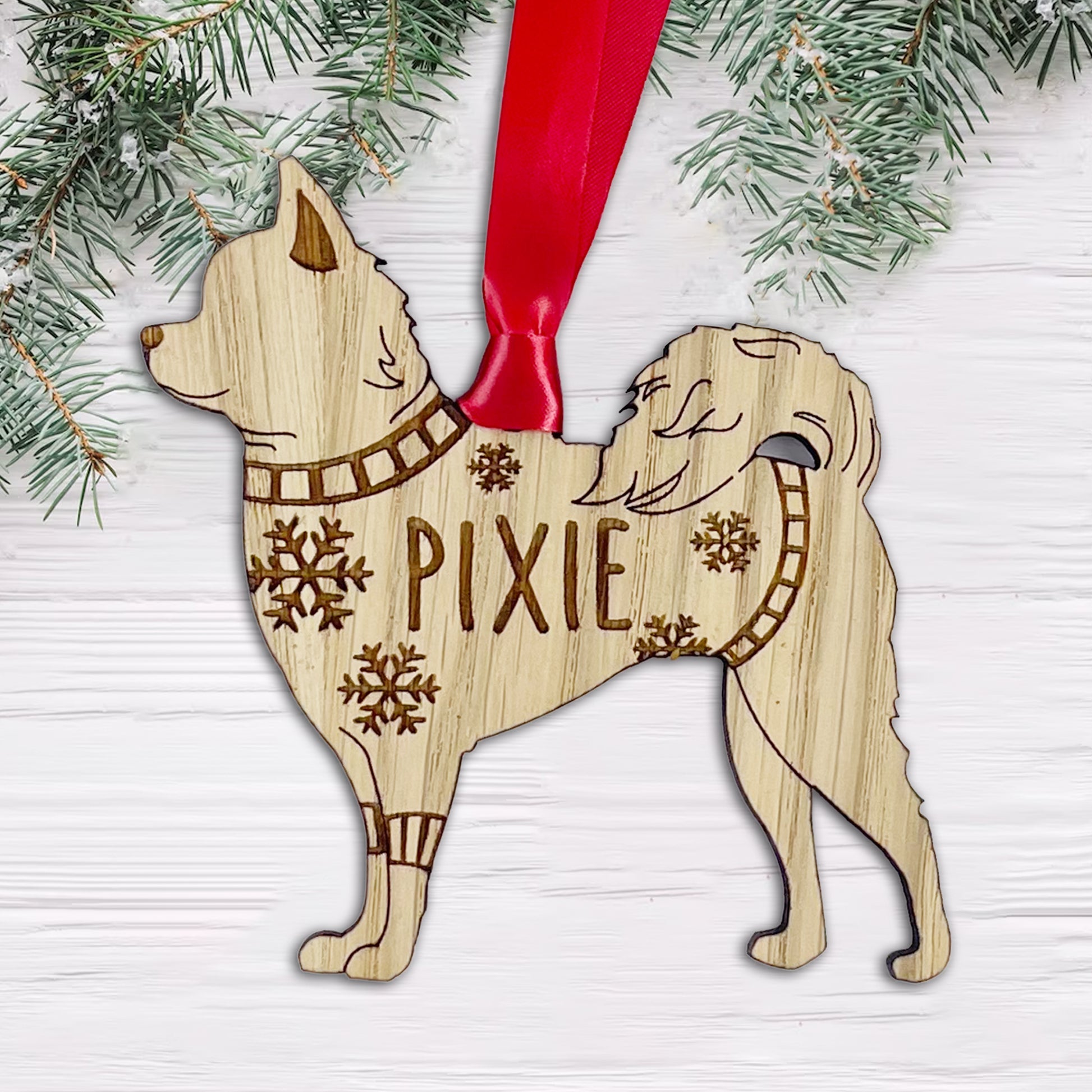 Personalised Chihuahua Bauble Jumper Dog Bauble - Oak Veneer Wood - Add any name