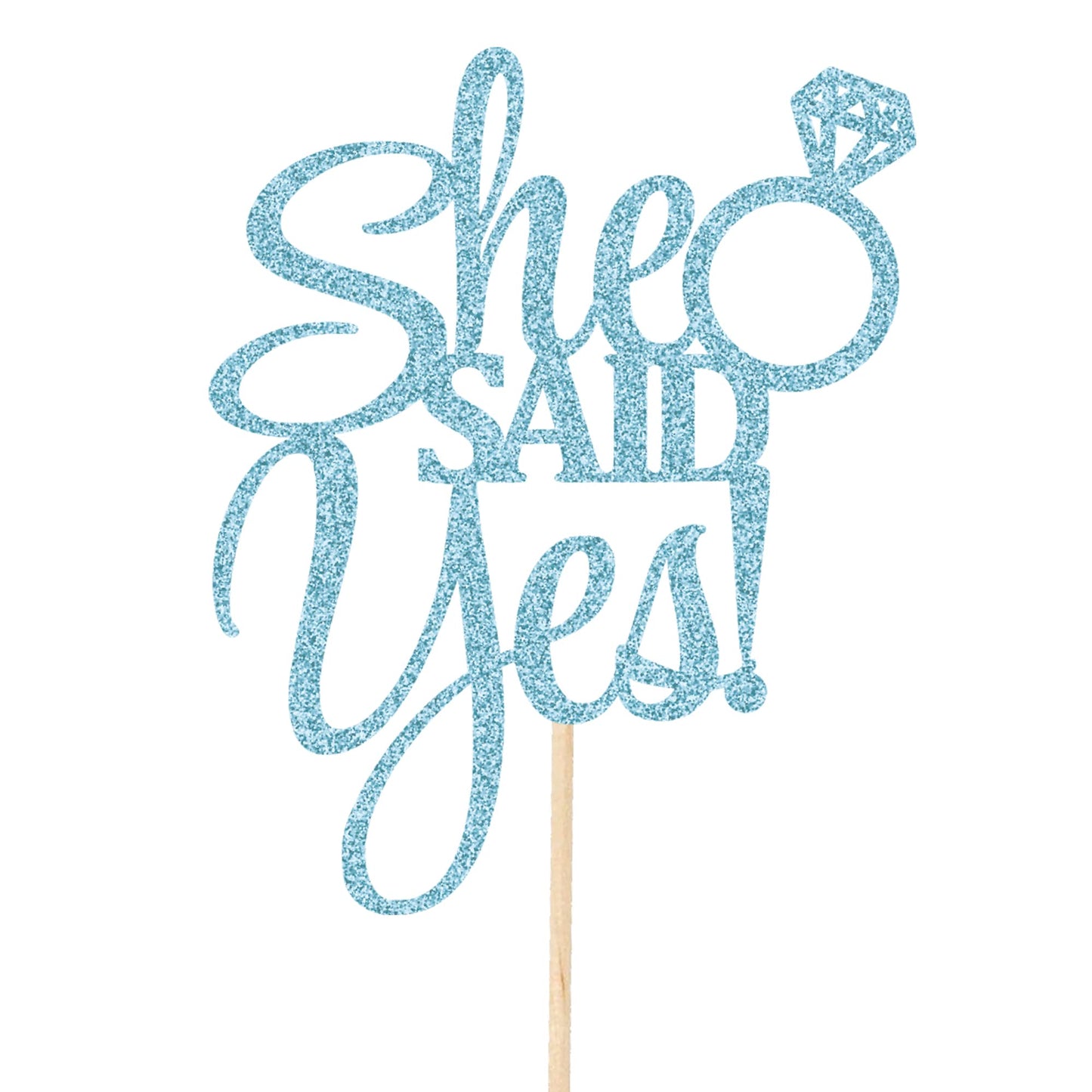 She Said Yes Cake Topper Glitter Card Bride Wedding Engagement Party Cake Decorations | Rose Gold Pink Red Blue Black Silver & More