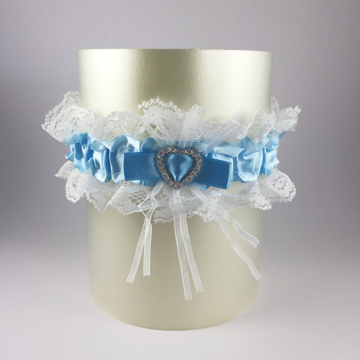White & Blue Diamanté Heart Bridal Garter - Wedding Garter Gift for the Bride to Be Something Blue Wedding Day Hen Party Engagement