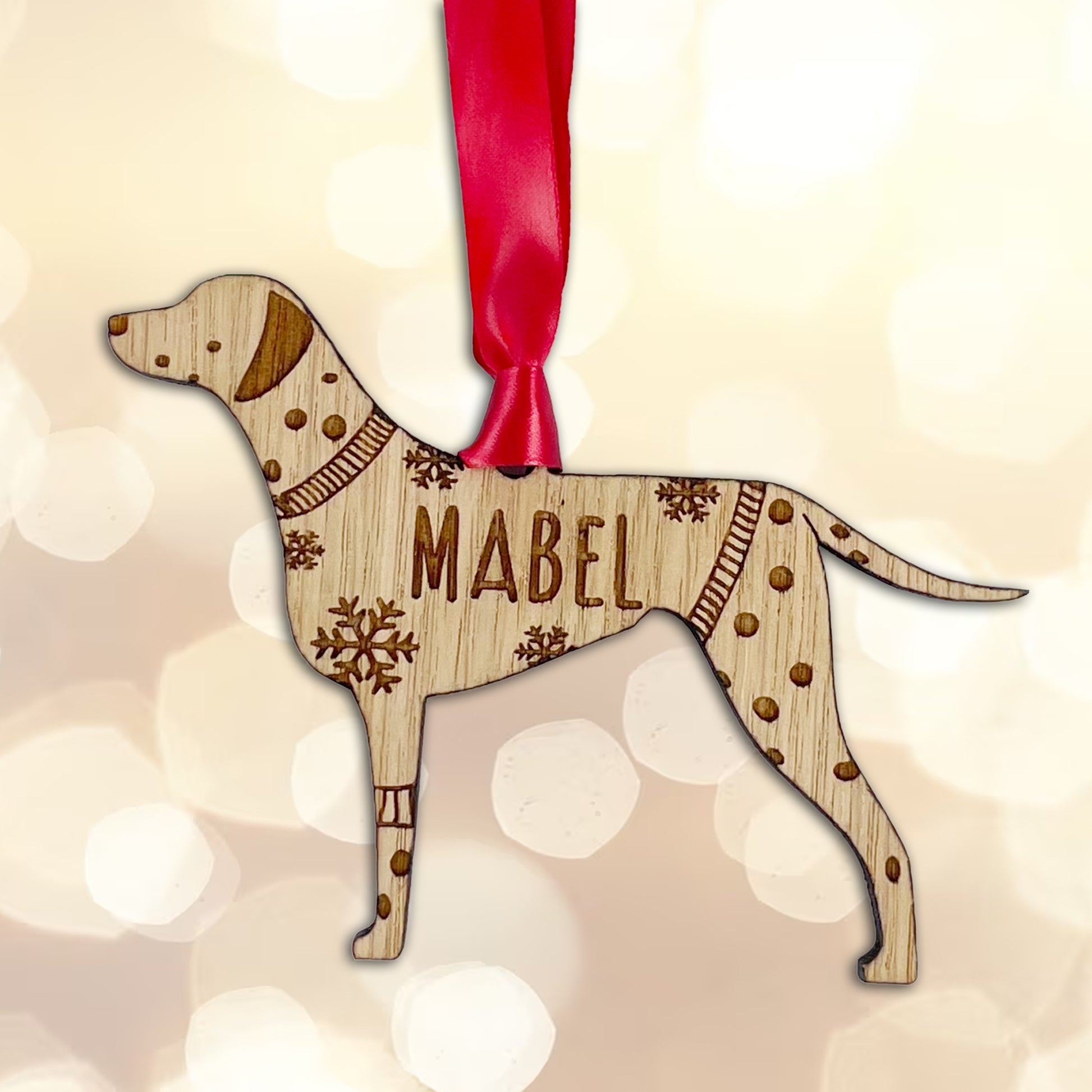 Personalised Dalmation Bauble Jumper Dog Bauble - Oak Veneer Wood - Add any name