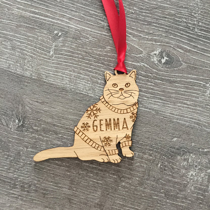 Personalised British Short Hair Cat Christmas Jumper Tree Decoration Bauble