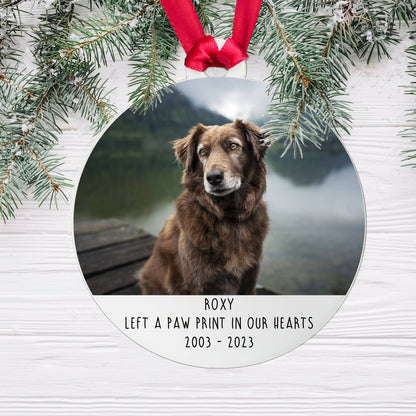Personalised Memorial 'Left a Paw Print' Bauble - Acrylic Dog Photo