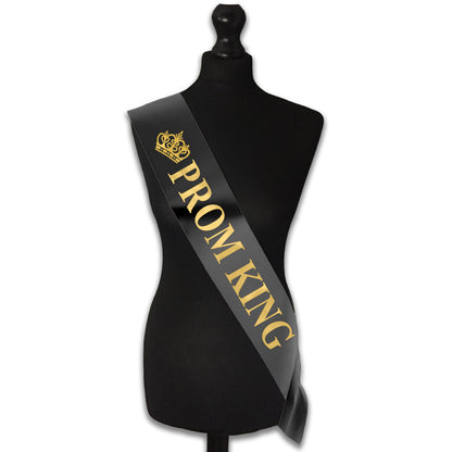 Prom King Black with Gold Text & Prom Queen Gold with Black Text Sashes 