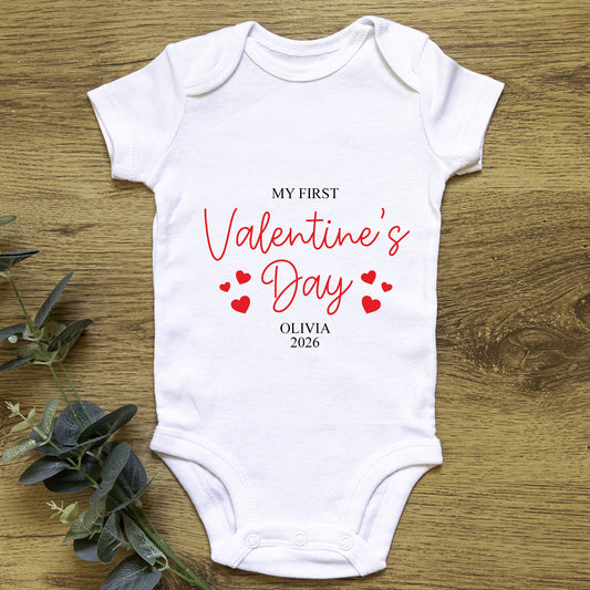 My First Valentine’s Day Baby Grow Personalised | Baby First Valentines Outfit | Pregnancy Announcement Vest | Baby Valentine Keepsake