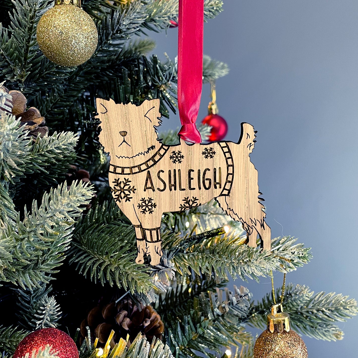 Personalised Affenpinscher Bauble Jumper Dog Bauble - Oak Veneer Wood - Add any name
