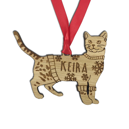 Personalised Bengal Cat Christmas Jumper Tree Decoration Bauble