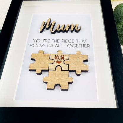 Mum 'You're the Piece That Holds Us Together' Wooden Mothers Day Puzzle Pieces Family Box Frame
