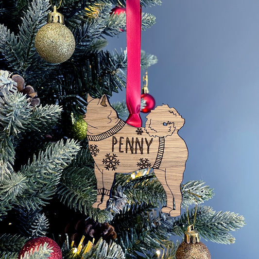 Personalised Finnish Spitz Bauble Jumper Dog Bauble - Oak Veneer Wood - Add any name