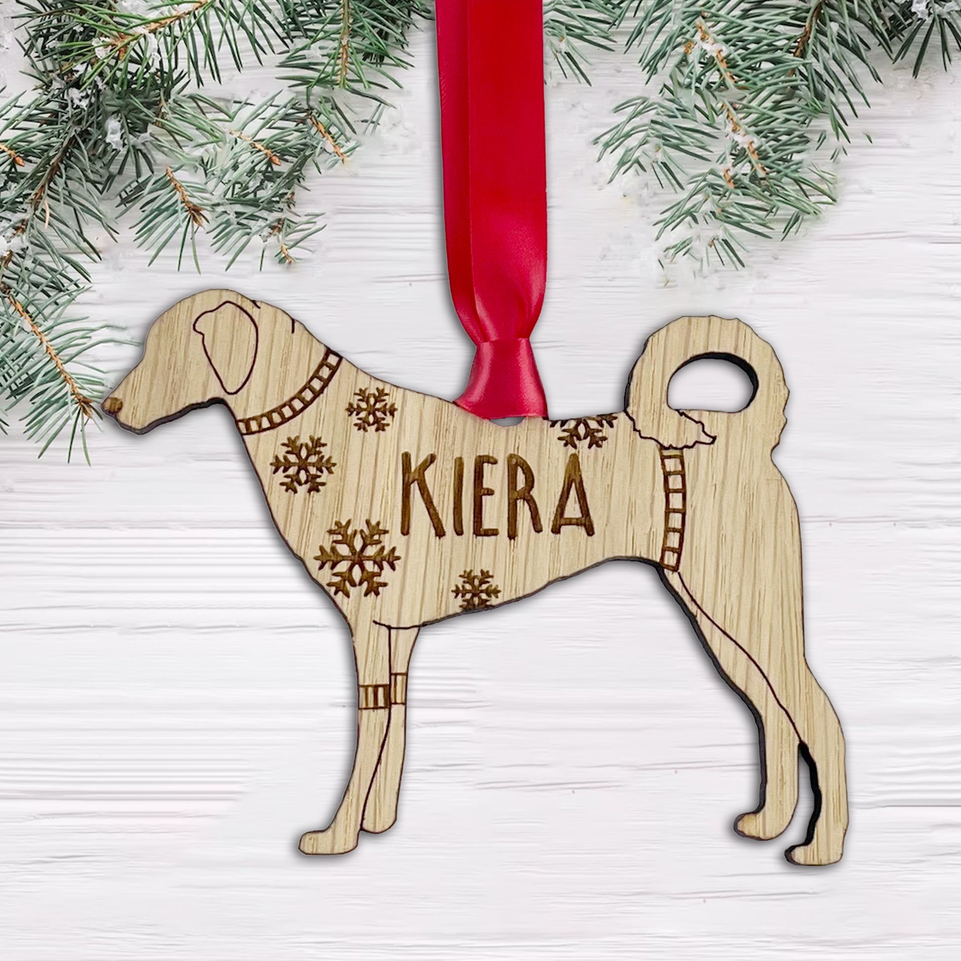 Personalised Kangal Bauble Jumper Dog Bauble - Oak Veneer Wood - Add any name