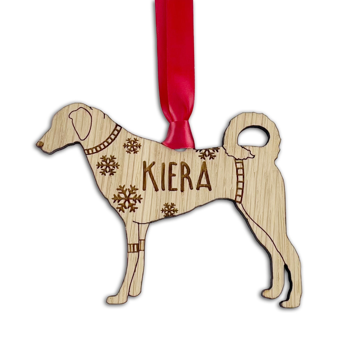 Personalised Kangal Bauble Jumper Dog Bauble - Oak Veneer Wood - Add any name