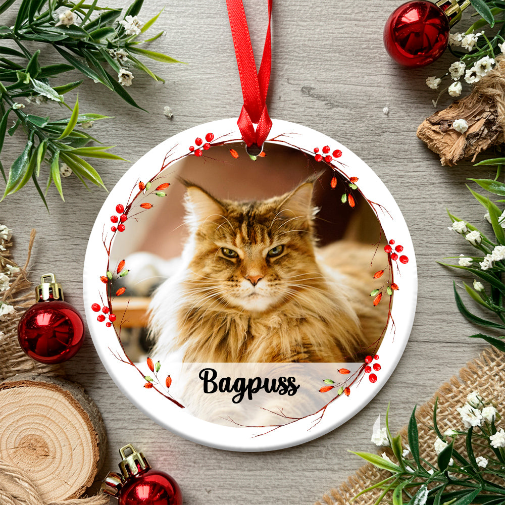 Personalised Printed Christmas Holly Wreath Photo Pet Cat Dog Animal Baby Christmas Tree Bauble Xmas Decoration Holiday Wreath