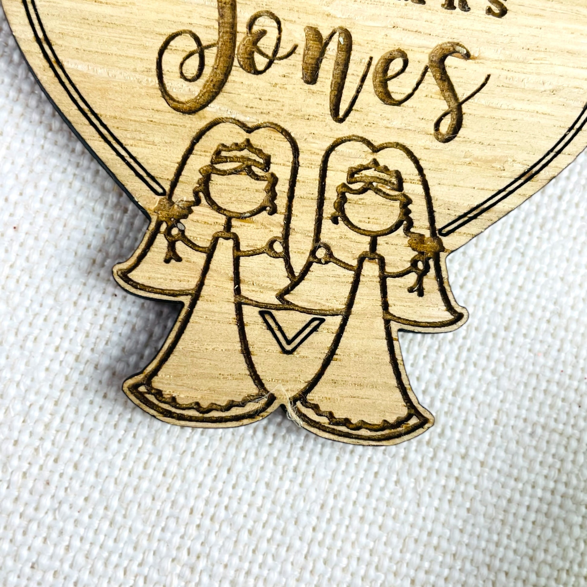 Personalised Wooden Stick Couple "Mrs & Mrs" Wedding Bauble