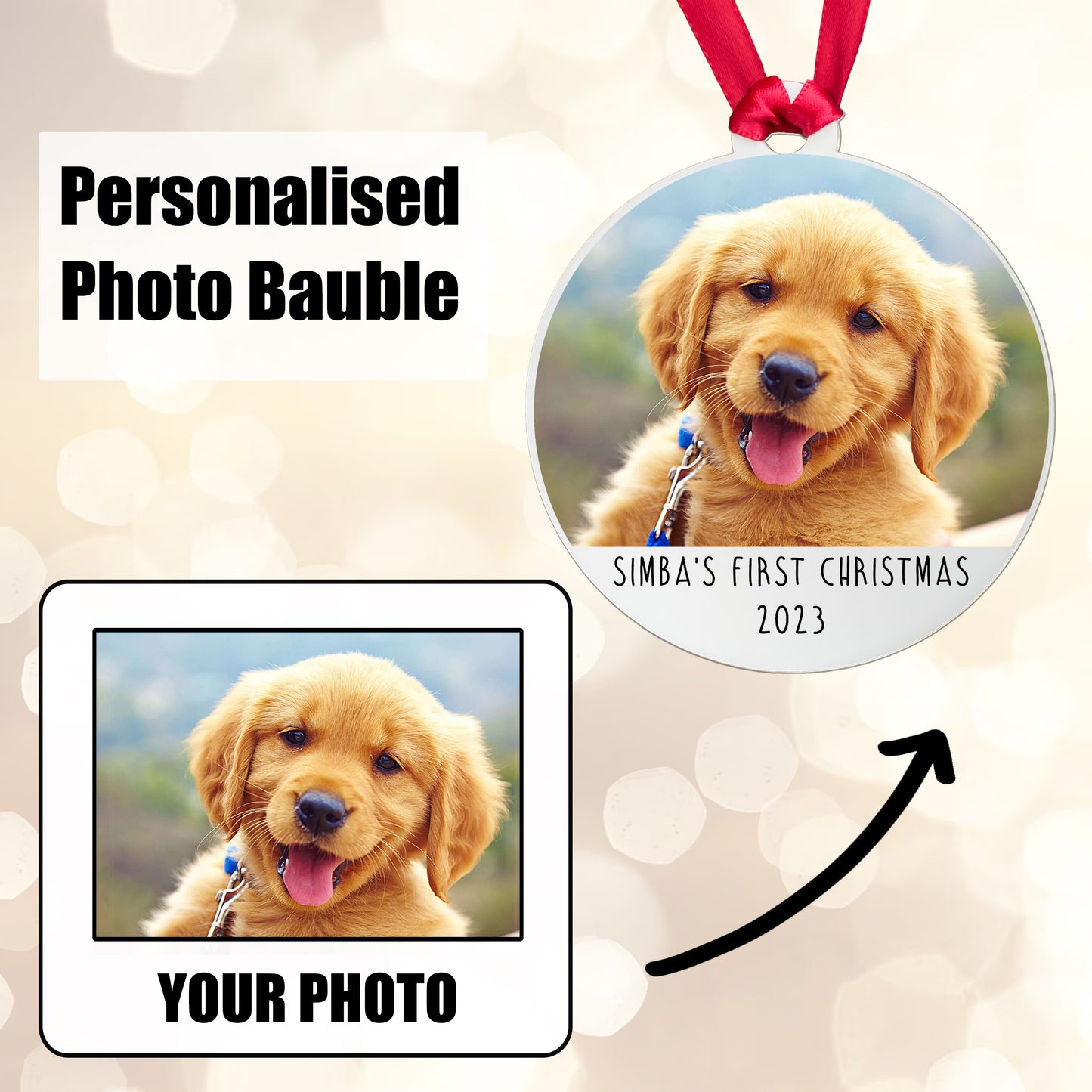 Personalised Dog's First Christmas Bauble - Acrylic Photo