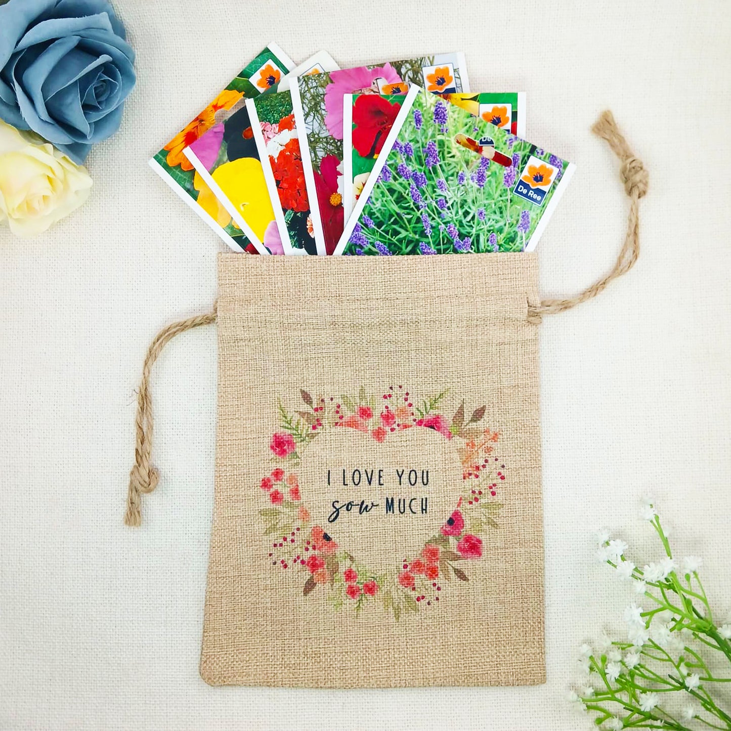 Flower Seed Bag I Love You Sow Much – Gardening Gift for Valentine’s Day, Birthday or Mother’s Day
