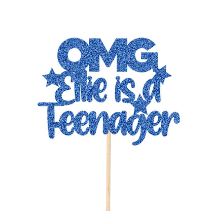 Personalised OMG Teenager Hot Pink Cake Topper Glitter Card Double Digits You're a Teenager 13th 13 Party Decorations