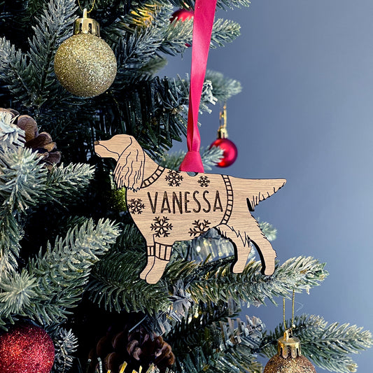 Personalised Gordon Setter Bauble Jumper Dog Bauble - Oak Veneer Wood - Add any name