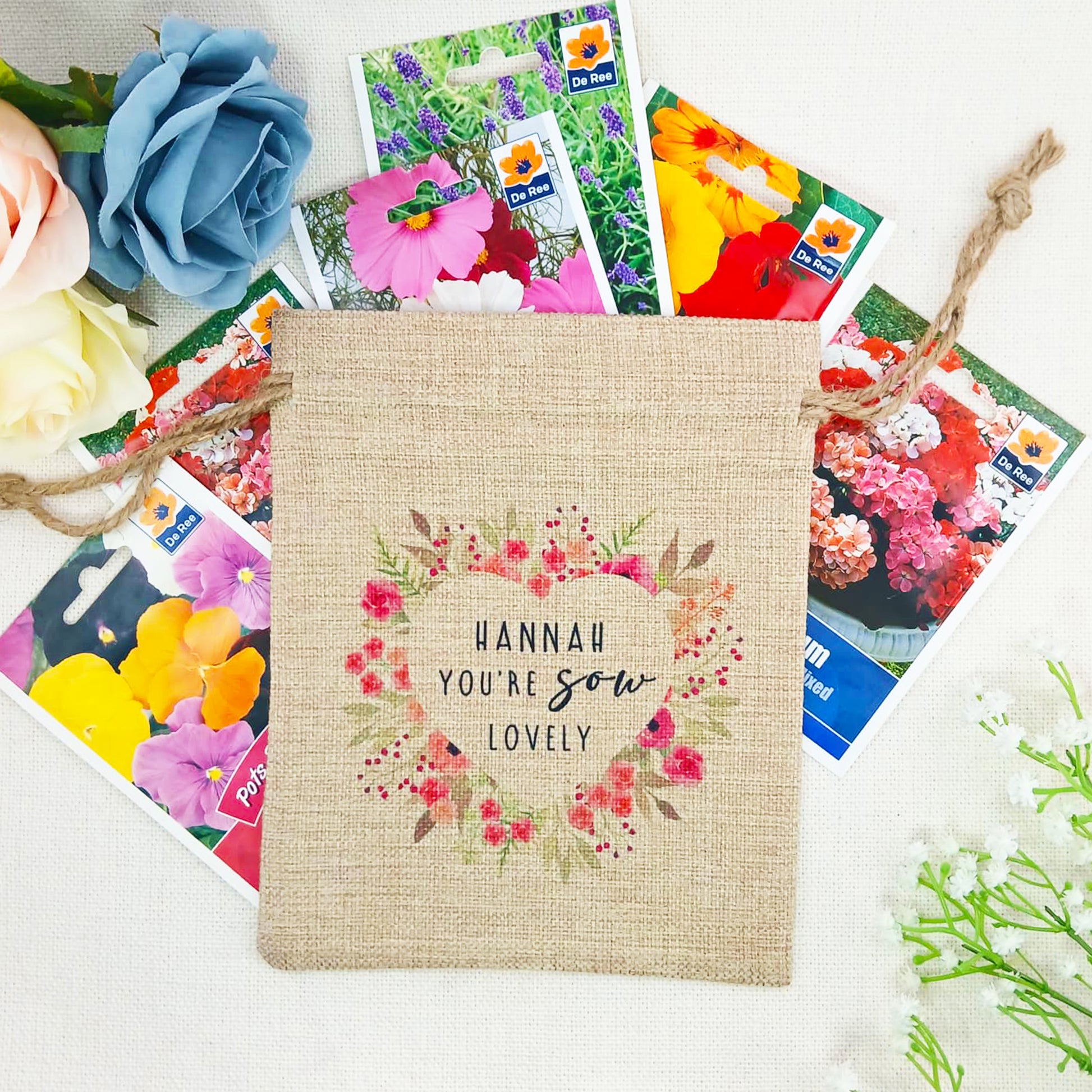 Personalised Flower Seed Bag Name You’re Sow Lovely – Gardening Gift for Birthday, Valentine’s or Mother’s Day