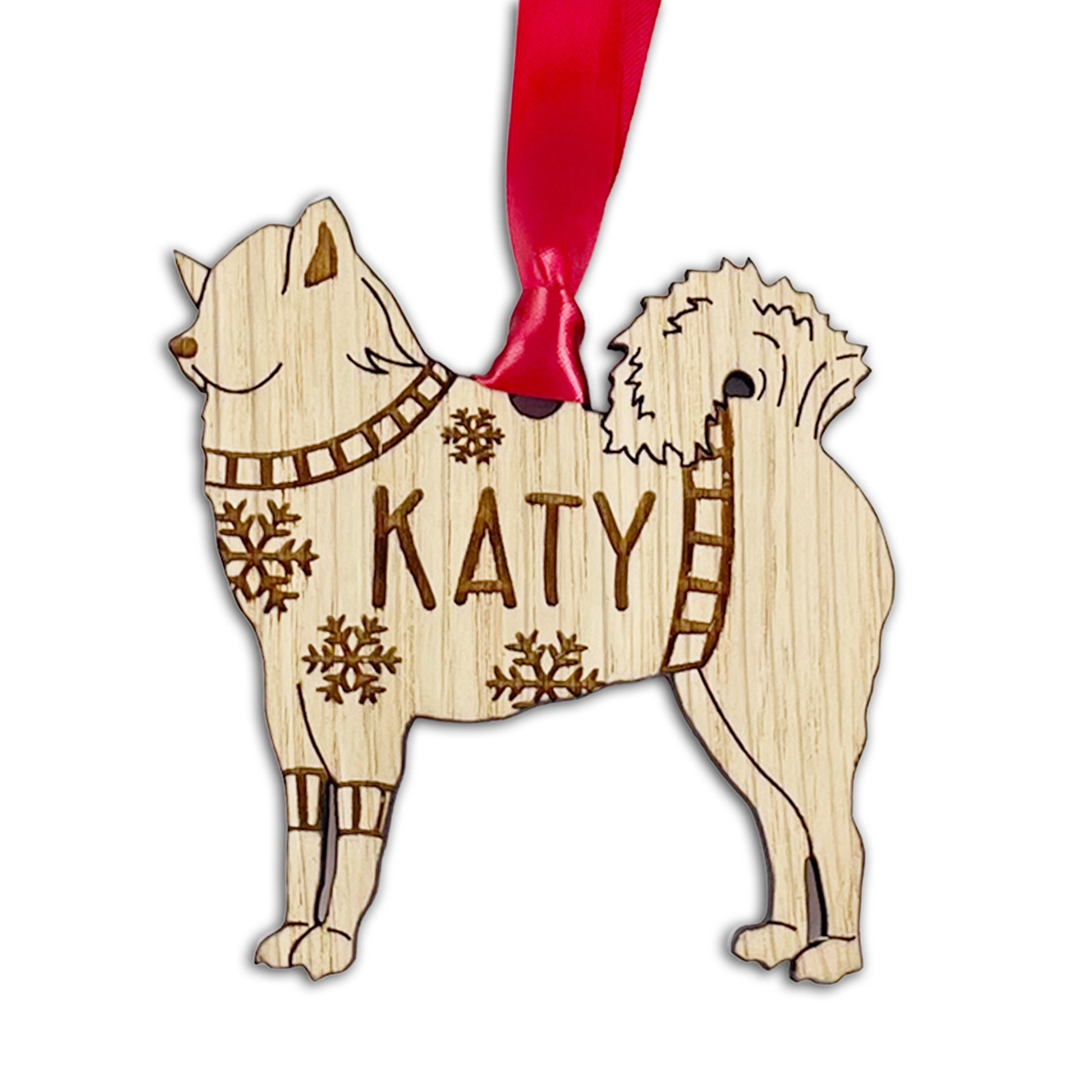 Personalised Eurasier Bauble Jumper Dog Bauble - Oak Veneer Wood - Add any name