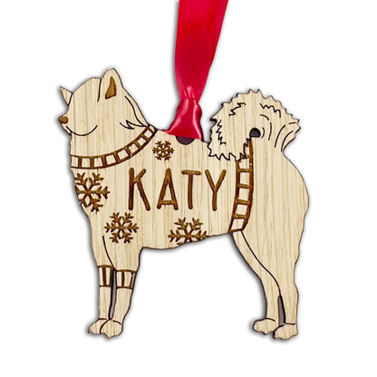 Personalised Eurasier Bauble Jumper Dog Bauble - Oak Veneer Wood - Add any name