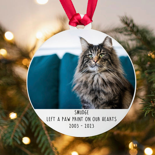 Personalised Memorial 'Left a Paw Print' Bauble - Acrylic Cat Photo