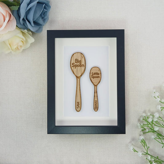 Personalised Wooden 'Big Spoon Little Spoon' Valentine's Day Box Frame Add your names - Perfect for Anniversary, Birthday or Valentine's Day