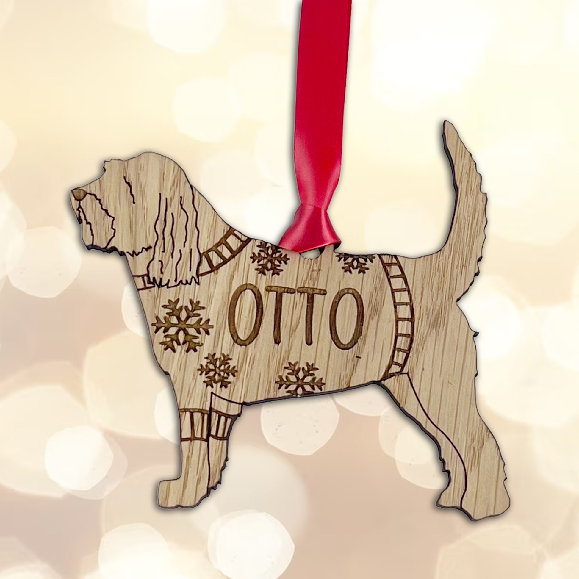 Personalised Otterhound Bauble Jumper Dog Bauble - Oak Veneer Wood - Add any name