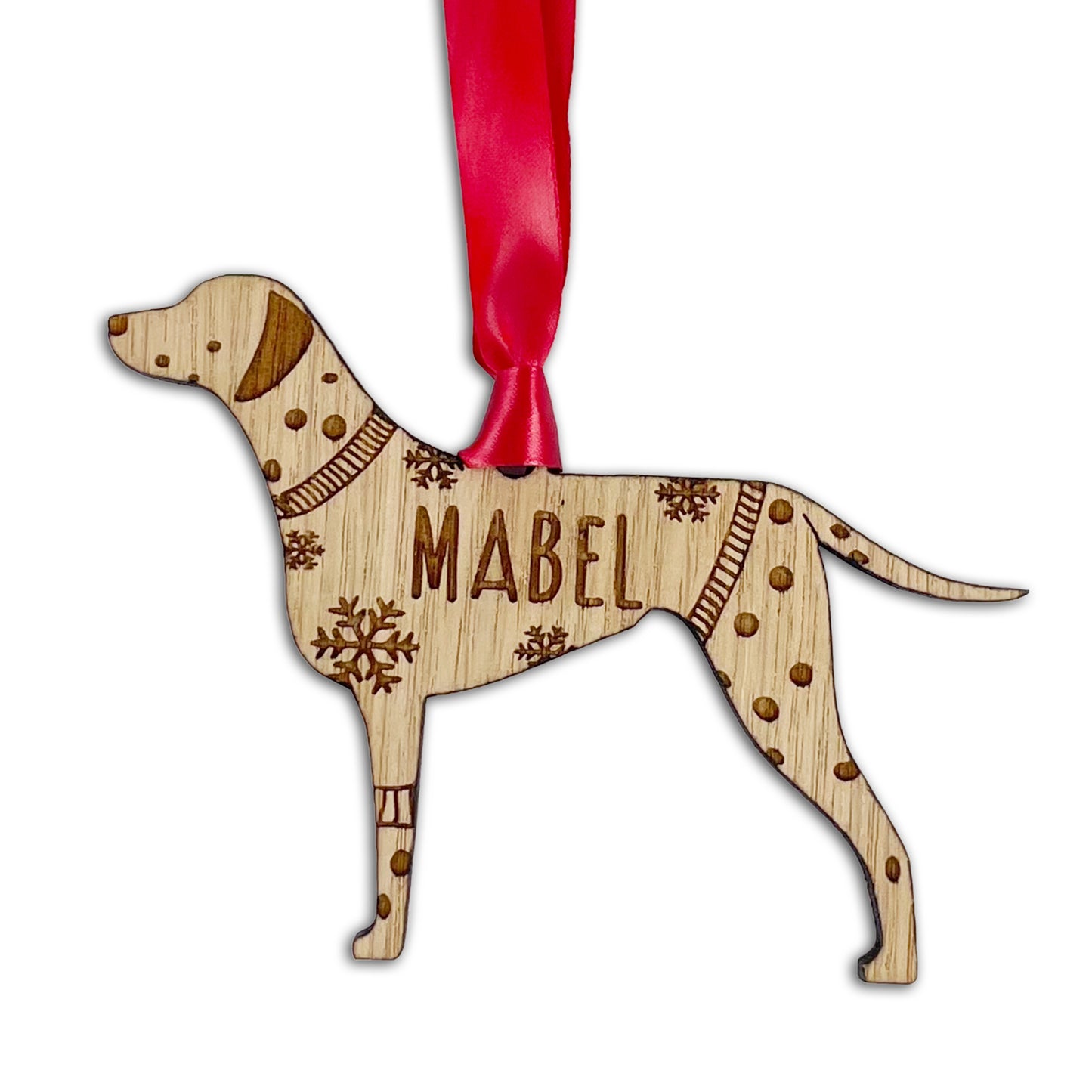 Personalised Dalmation Bauble Jumper Dog Bauble - Oak Veneer Wood - Add any name