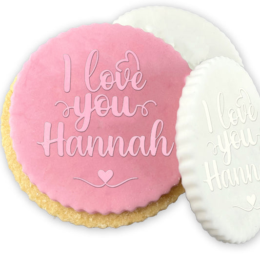Personalised I Love You Name Valentine's Day Icing Embosser Stamp Fondant for Biscuits, Cookies, Cupcake Topper Decorations Stencil for Anniversary Love Heart
