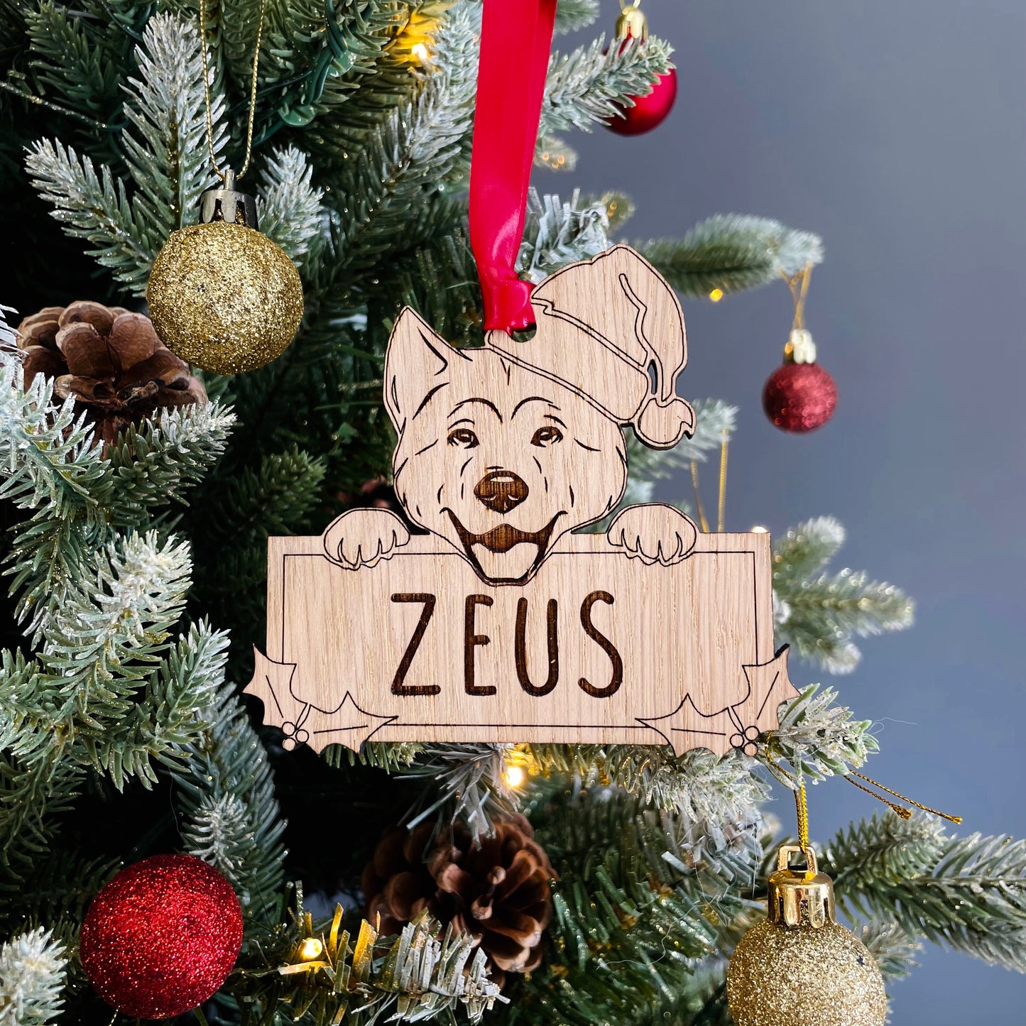 Personalised Akita Dog Bauble - Peeking Design
