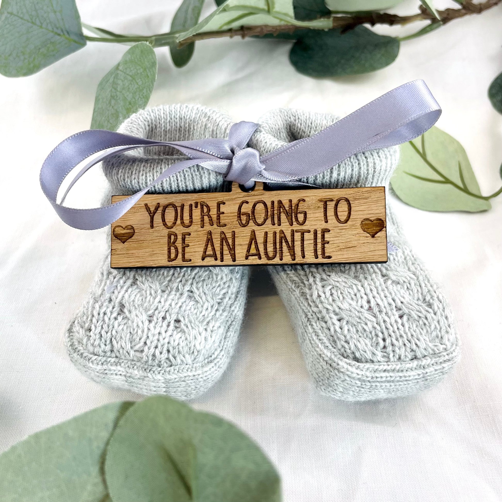 Guess What' Booties - Grey & Gift Boxed - "You're Going to Be..." - An Auntie
