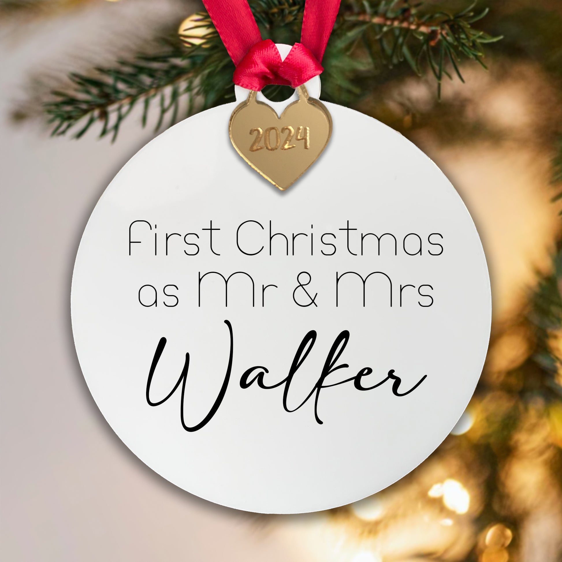 Personalised First Christmas as Mr & Mrs - Mr Mr - Mrs Mrs Tree Decoration Bauble | Acrylic | Gift Boxed
