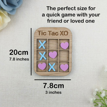 Tic Tac Toe Style Mini Board Game - Love Hearts and X's Valentine's Day Blue and Pink - Oak Wood and Acrylic - Anniversary - Birthday