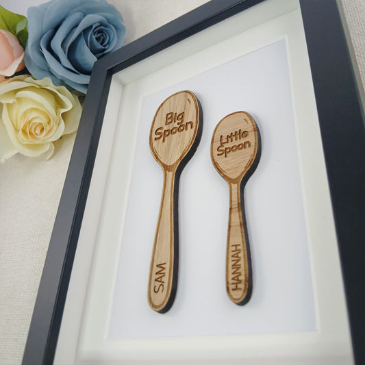 Personalised Wooden 'Big Spoon Little Spoon' Valentine's Day Box Frame Add your names - Perfect for Anniversary, Birthday or Valentine's Day