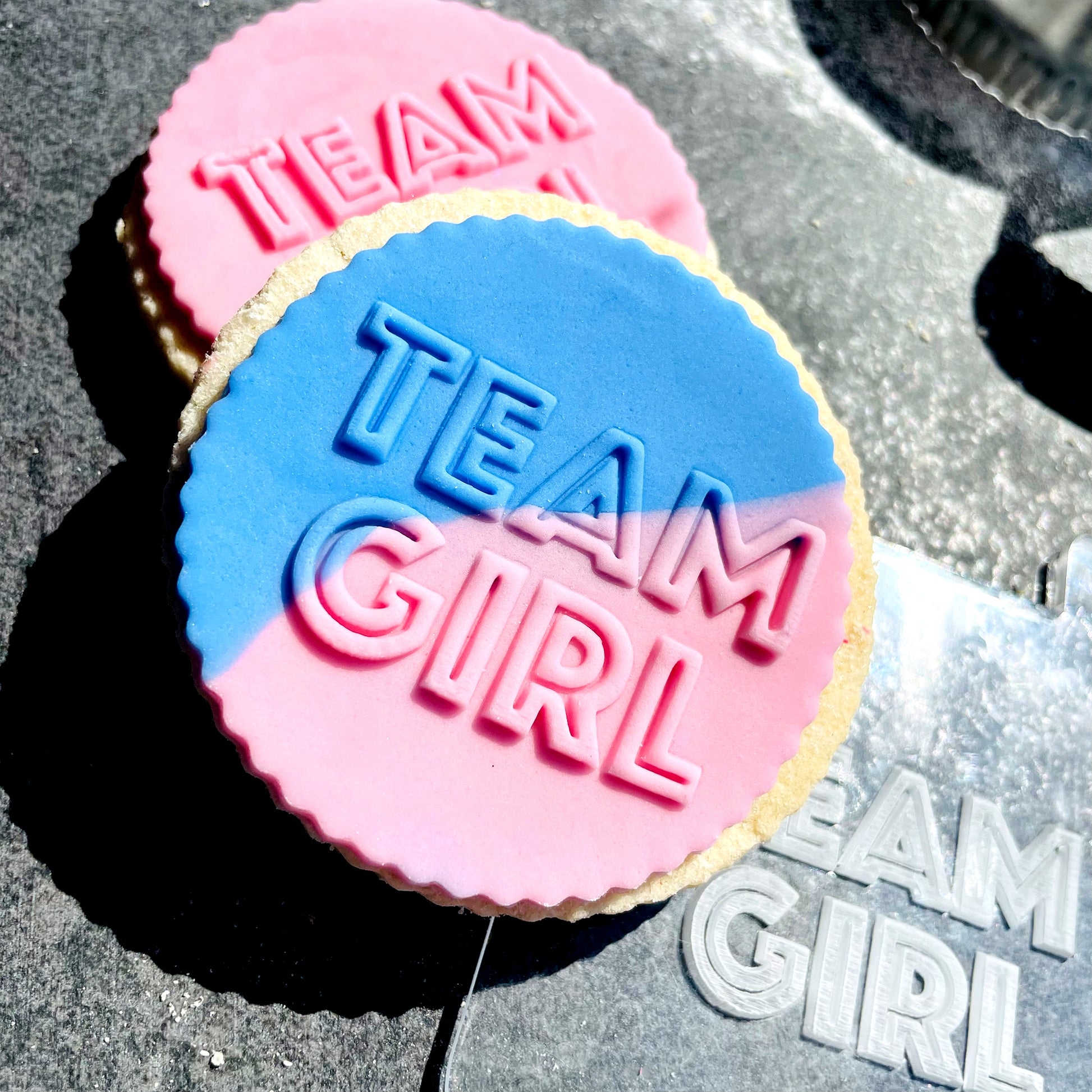 Team Girl Icing Stamp Embosser Stamp Fondant for Biscuits, Cookies, Cupcake Topper Decorations Stencil for Baby Shower Gender Reveal