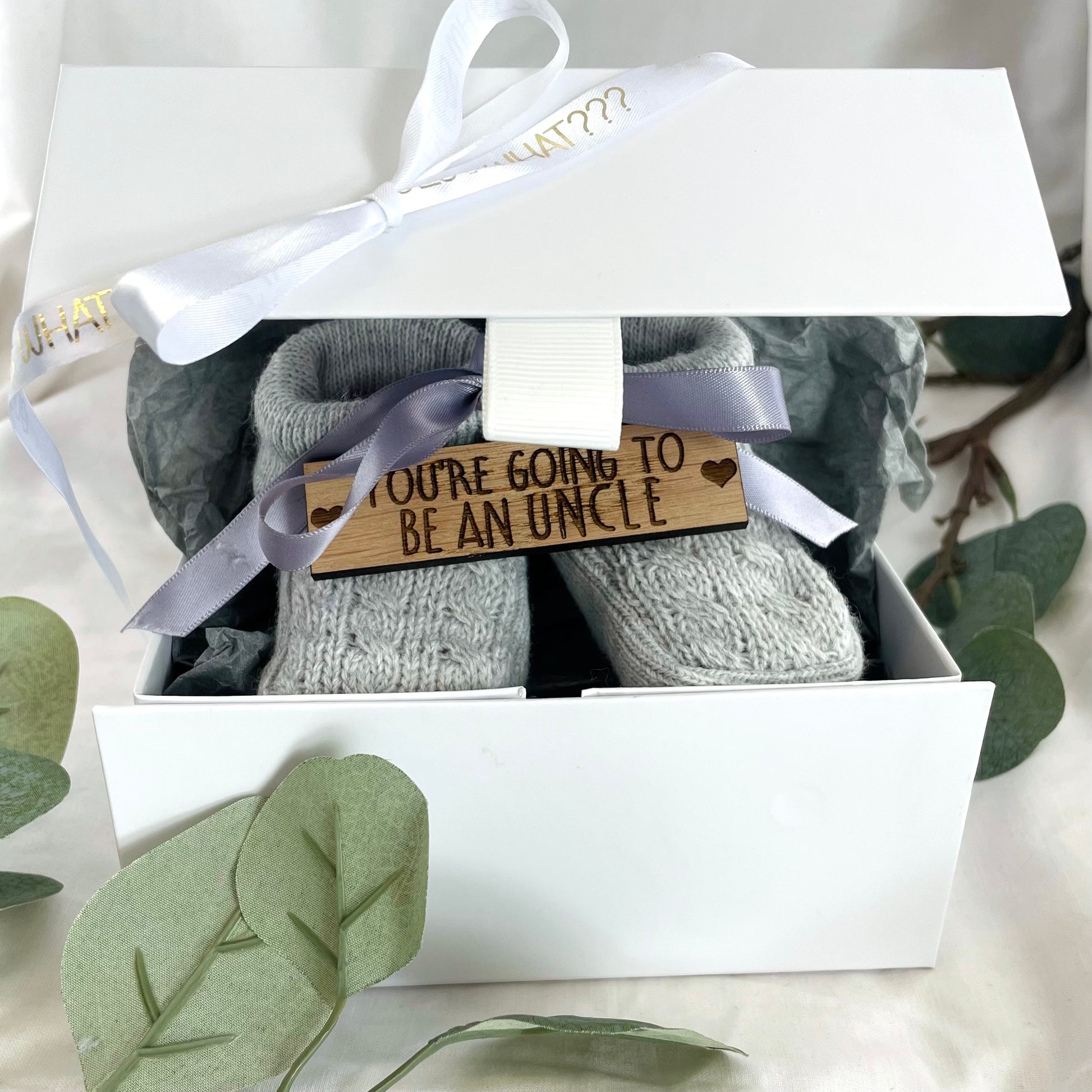 Guess What' Booties - Grey & Gift Boxed - "You're Going to Be..." - An Uncle