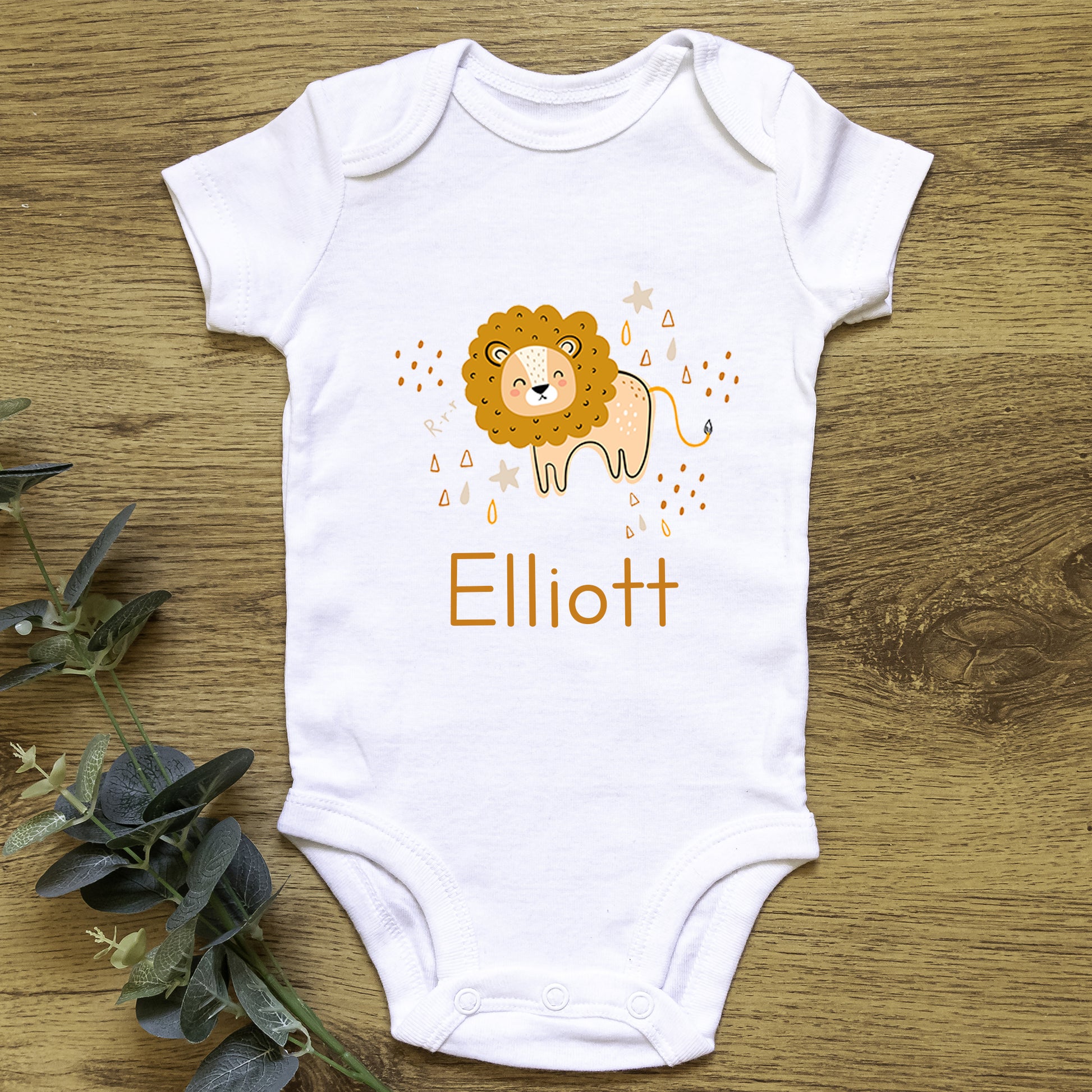 Personalised Little Lion Baby Announcement Baby Grow Vest Add any