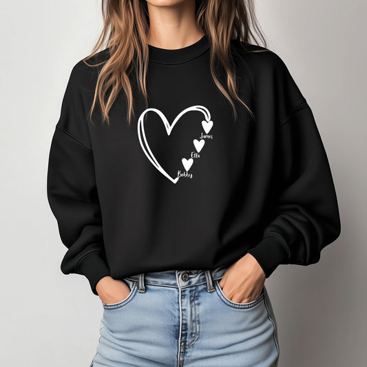 Personalised Jumper for Mum, Scribble Heart with Child Names Love Hearts