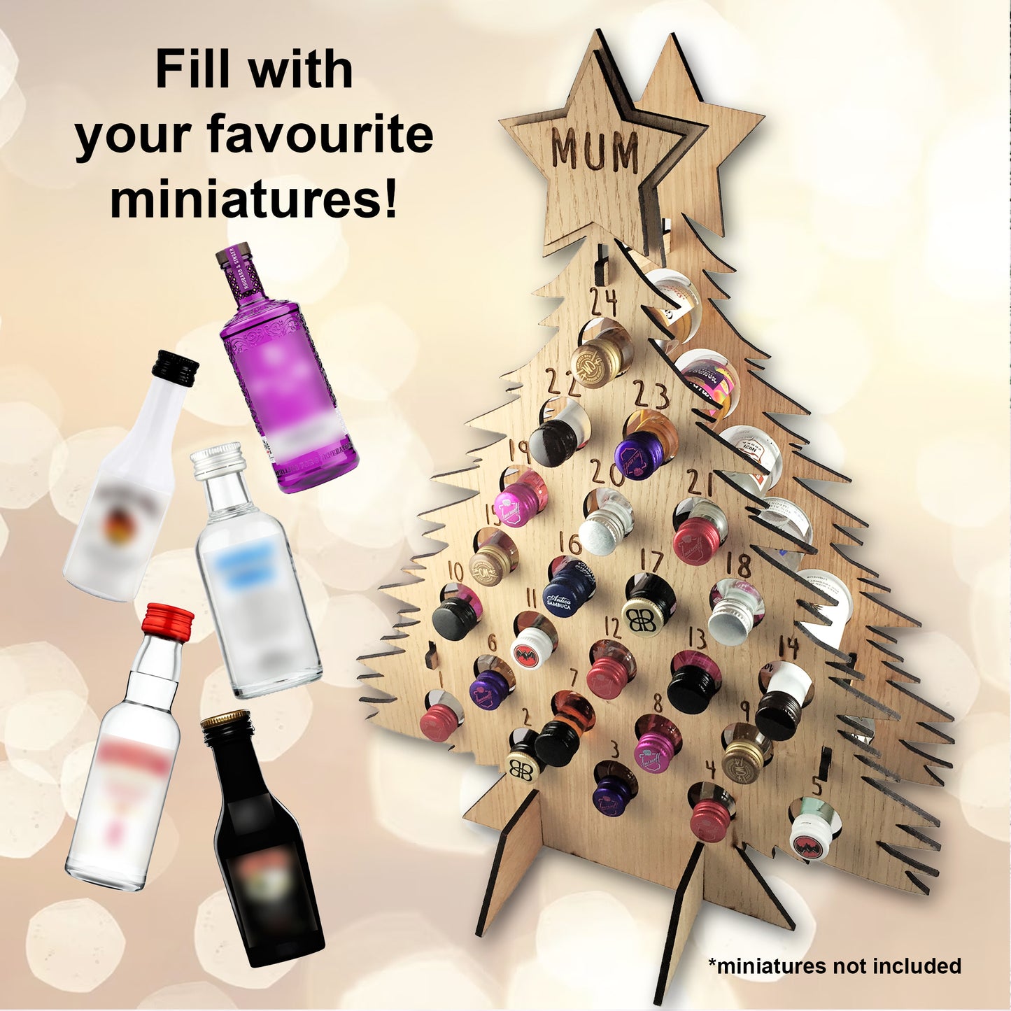 Personalised Advent Calendar Miniature Bottles Christmas Countdown Reusable - Add your Name DIY Make Your Own
