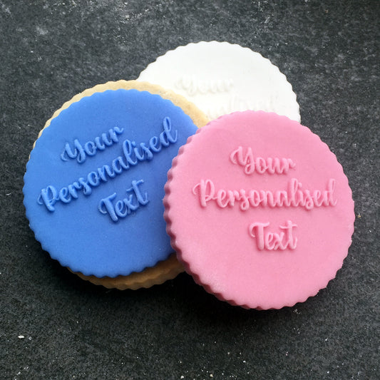 Personalised Your Text Here Happy Birthday Baby Shower Hen Party Icing Embosser Stamp Fondant for Biscuits Cookies Cupcake Topper Stencil
